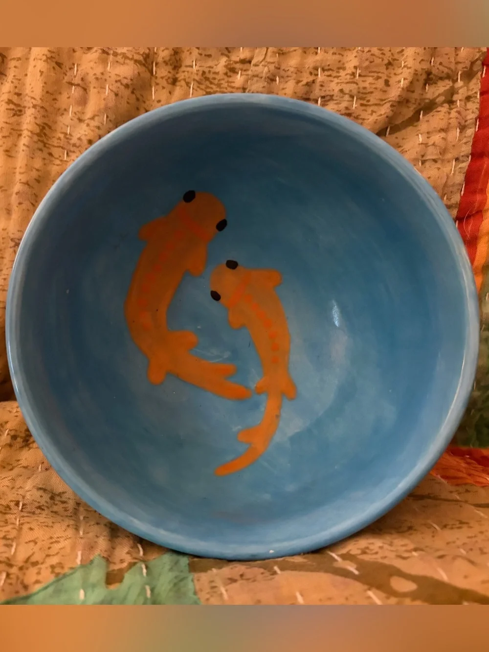 Blue Pisces Bowl with Orange Koi Ceramic 5.75” Zodiac Astrology